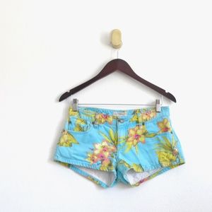 Denim & Supply Ralph Lauren Tropical Print Mini Denim Jean Shorts Blue SZ 27